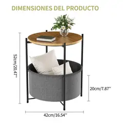 ANYHOGAR - Mesa De Centro Pequeña Redonda De Madera Repisa