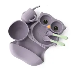 GENERICO - Set de Alimentación Babero de Silicona Búho Lila