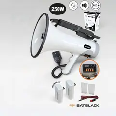 BATBLACK - Megáfono Recargable 250W con Sirena Bluetooth y USB BT-MF250