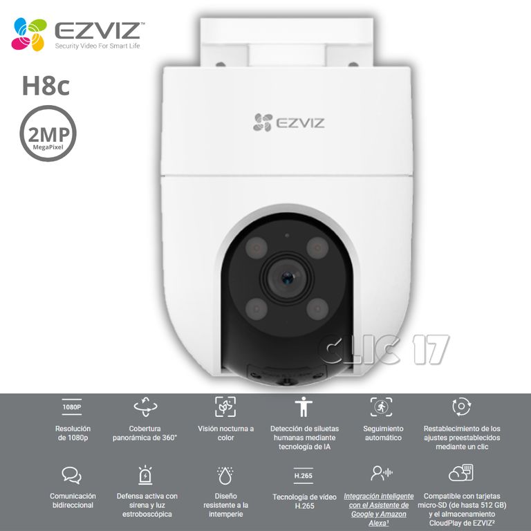 Cámara de Seguridad H8C Pro Externo 2MP 360° WIFI con IA Alexa
