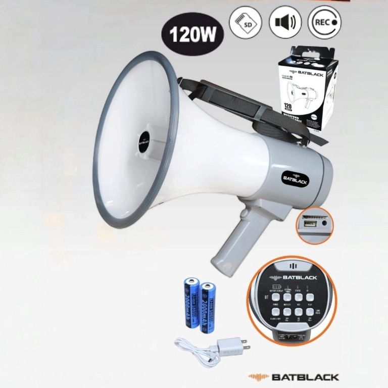 Megáfono Recargable 120W con Sirena Bluetooth y USB BT-MF98