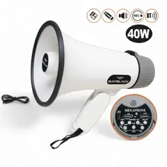 BATBLACK - Megáfono Recargable 40W con Sirena Bluetooth y USB BT-MF32