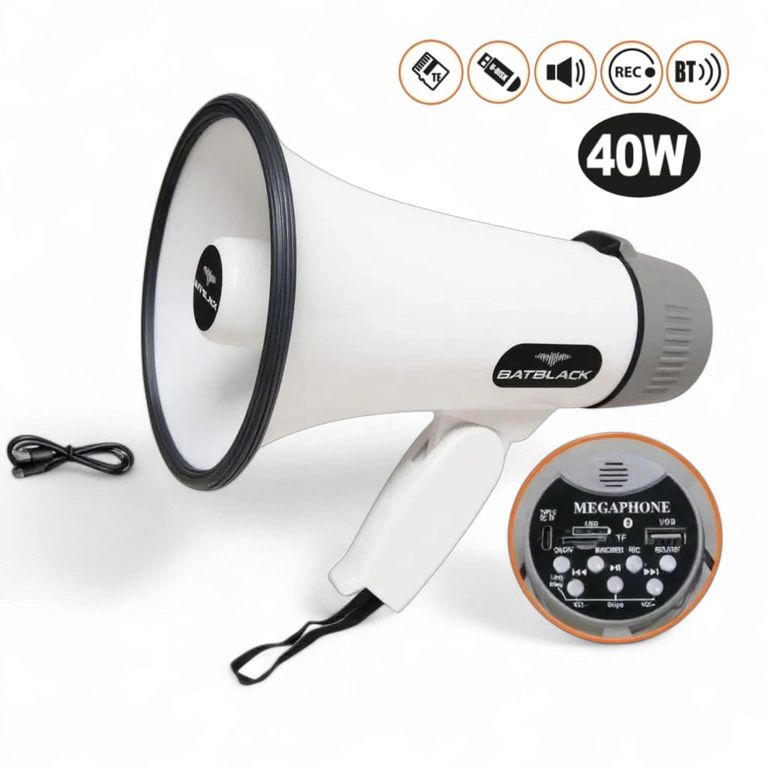 Megáfono Recargable 40W con Sirena Bluetooth y USB BT-MF32
