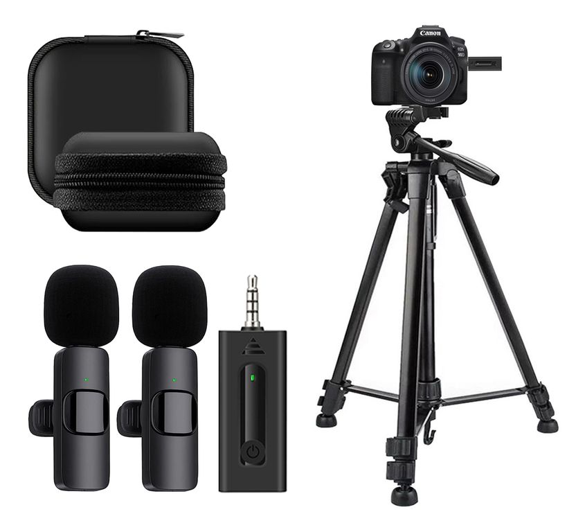 Kit Dual de grabación micrófonos 2 en 1 K35 Jack con estuche y Trípode