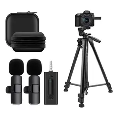 OEM - Kit Dual de grabación micrófonos 2 en 1 K35 Jack con estuche y Trípode