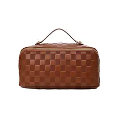 GENERICO - Cosmetiquero Neceser Maquillaje de Cuadros Marron