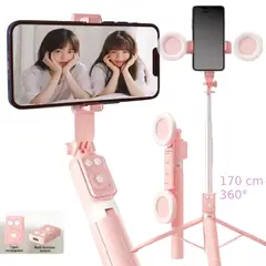 GENERICO - Tripode para Celular Control Bluetooth Luz Led 170cm Rosa Palo Selfie
