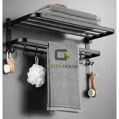 GREEN HOUSE - TOALLERO ACERO INOXIDABLE CON REPISA MULTIUSO SUS 304 NEGRO MATE