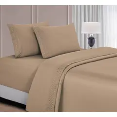 CASATEX - Juego De Sábanas 100% algodón 3000 Hilos 1.5 Plaza - Beige