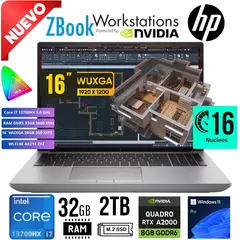 HP - LAPTOP ZBook Fury G10 16 Core i7-13700HX 16" WUXGA RAM 32GB SSD 2TB NVIDIA RTX 2000 8GB W11 PRO