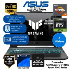 ASUS - Laptop Gamer TUF FA506NCG-HN194 15.6″ AMD Ryzen 7-7445HS 16GB SSD512GB RTX3050 4GB Windows 11