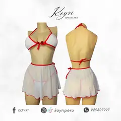 GENERICO - CONJUNTO ENFERMERA - LENCERÍA EN TUL LICRADO - 3 PIEZAS