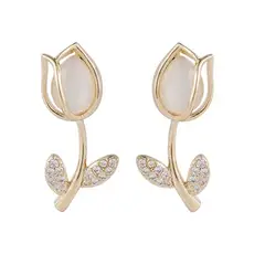 GENERICO - Aretes Pegados Tulipan Gold Rose Mujer Waterproof