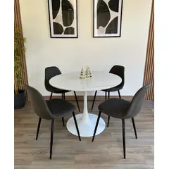 GENERICO - Juego de comedor Mesa Tulip con tablero de piedra sinterizada y 4 sillas Cádiz