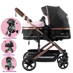 EBABY - Coche Moises para Bebe Bigi con Mango Reversible Rosado