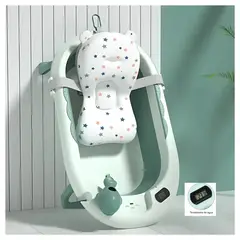 GENERICO - Bañera Ballenita Plegable con Cojín y Termómetro para Bebé