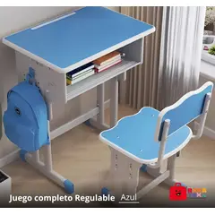 GENERICO - Escritorio y silla para niños regulable - AZUL