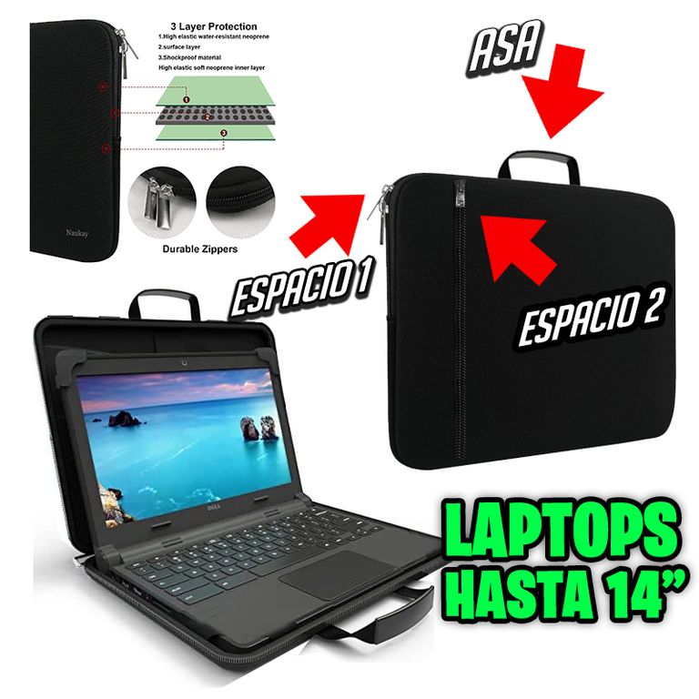 Funda maletin para laptop hasta 14 doble cierre maletin mochila c asa