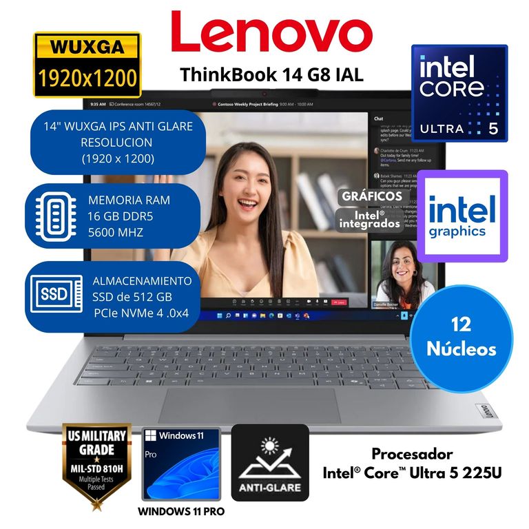 Laptop ThinkBook Intel Core Ultra 5 (14 G8 IAL) RAM 16 GB SSD 512 GB 14" WUXGA IPS Windows 11