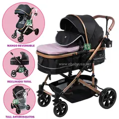 EBABY - Coche Moises para Bebe Bigi con Mango Reversible Rosado