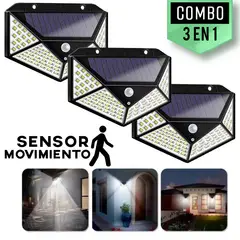 GENERICO - Kit 3 lamparas solar con sensor de movimiento luz reflector 100 leds