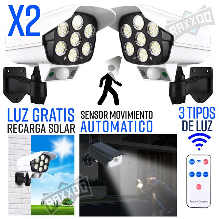 Combo lámpara solar foco sensor de movimiento forma camara seguridad