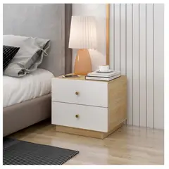 TU MESITA - Velador Moderno Glam 2 Cajones PanelaBlanco