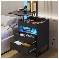 TU MESITA - Velador Multifuncional Matias TIPO A con Tablero Elevable y Luz LED