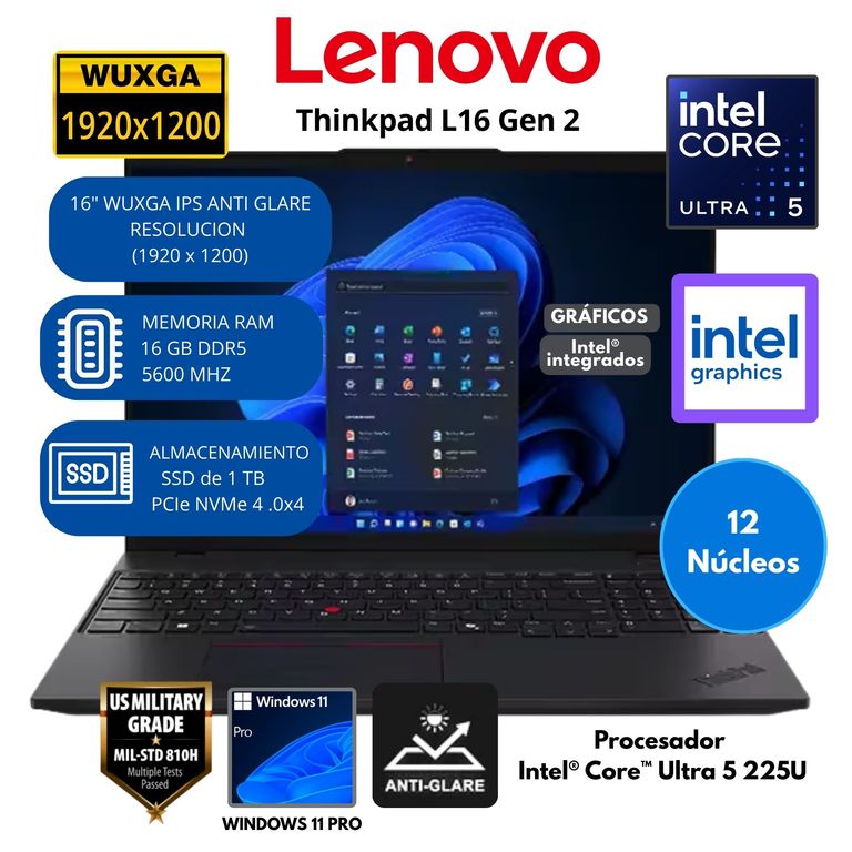 Laptop Thinkpad Intel Core Ultra 5 (L16 Gen 2) RAM 16 GB SSD 1 TB 16" WUXGA IPS Windows 11