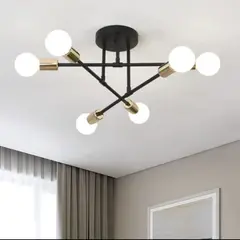 GENERICO - Lámpara Colgante getafe negro con dorado incluye 6 foco tricolor