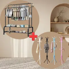 GENERICO - Combo Perchero Zapatera 2 Nvl Colgador 48kg + Perchero de Pie de Metal