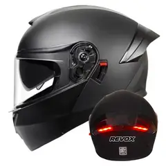 UNIVERSAL - CASCO MOTO AXK ABATIBLE NEGRO MATE CON LUCES LED