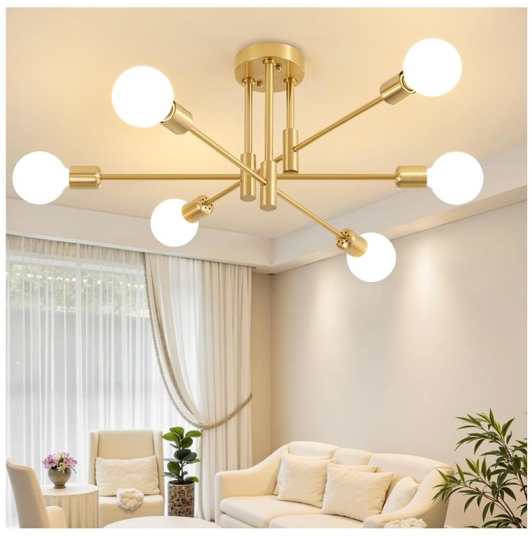 Lampara de Techo 6 Luces dorado - sin focos