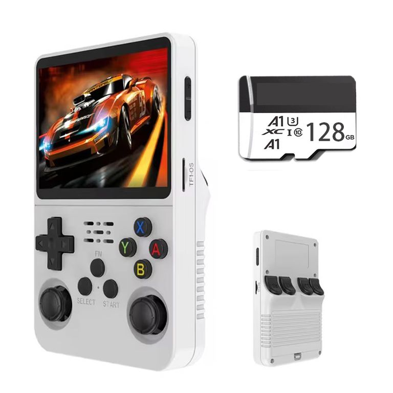Consola Portatil Retro Game R36S 128GB Blanco y Estuche