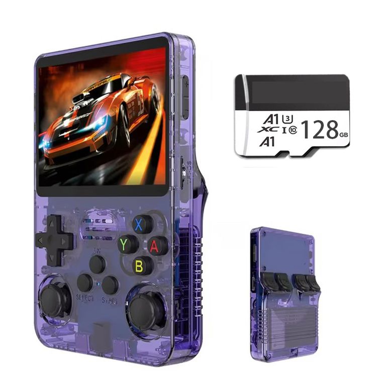 Consola Portatil Retro Game R36S 128GB Morado y Estuche