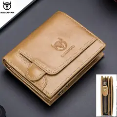 BULLCAPTAIN - Billetera Hombre Cuero Tarjetero Monedero Cremallera Caja