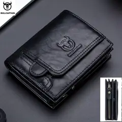 BULLCAPTAIN - Billetera Hombre Cuero Tarjetero Monedero Cremallera Caja