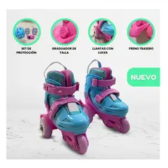 OLLIE - PATINES LINIALES PARA NIÑA RODILLERA Y CASCO TALLA 31 AL 34