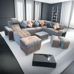 GENERICO - Sofa VIP Seccional 9 piezas - Dos Tonos Camel con Plata