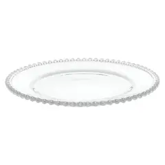 HYGGE - Plato de Vidrio con Borde de Perlas Transparente