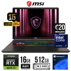 MSI - LAPTOP VECTOR 16 A2XWHG INTEL CORE ULTRA 7 255HX RAM 16GB SSD 512GB RTX 5070 TI 12GB 16" WIN 11