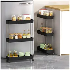 GENERICO - Carrito Organizador de Cocina 3 Niveles con Ruedas 60x37x13cm Negro