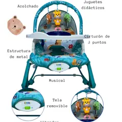 GENERICO - Silla Mecedora Musical Vibradora PREMIUM CELESTE