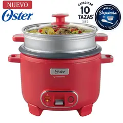 OSTER - Olla Arrocera 1.8L 3 en 1 Función de Sofrito Vaporera Rojo