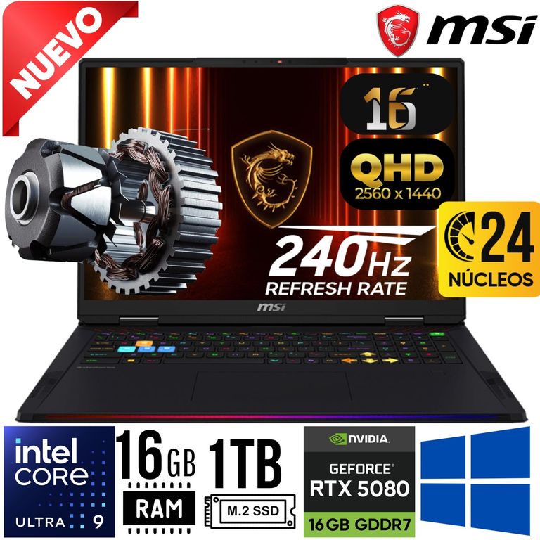 Laptop 16 HX AI A2XWIG Core Ultra i9 275HX Ram 16Gb SSD 1Tb. RTX 5080 16Gb 16"QHD Win11
