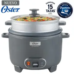 OSTER - Olla Arrocera 15 Tazas 3 en 1 Función de Sofrito Vaporera Gris