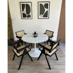 GENERICO - Juego de comedor Mesa Tulip con tablero de piedra sinterizada y 4 sillas Soleil
