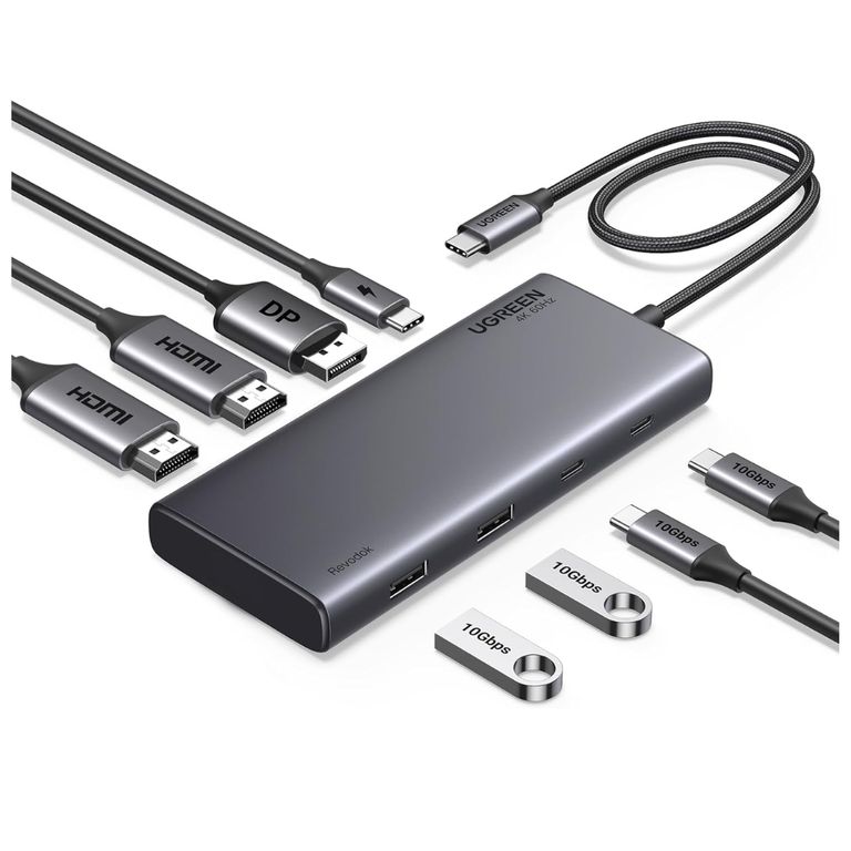 Adaptador HUB Revodok Type C 8 EN 1 HDMI DP 4K 60HZ PD Carga Rápida 100W 10Gbps