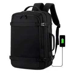 VARIOS - Mochila de Viaje Impermeable Ajustab Poliéster Puerto USB Negro Mod C