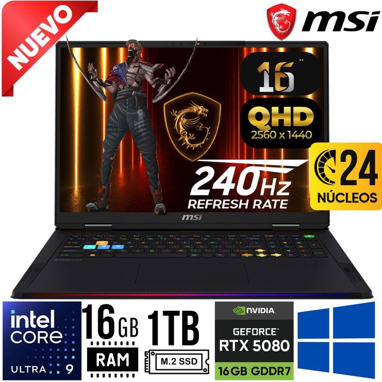 Laptop 16 HX AI A2XWIG Core Ultra i9 275HX Ram 16Gb SSD 1Tb. RTX 5080 16Gb 16"QHD Win 11